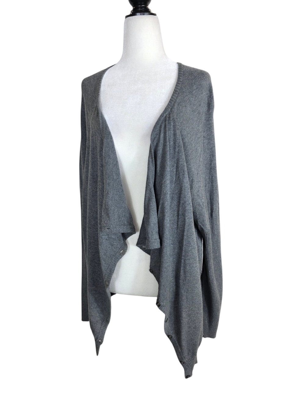 Eileen Fisher knit Cotton  Gray Open Drape Front Cardigan